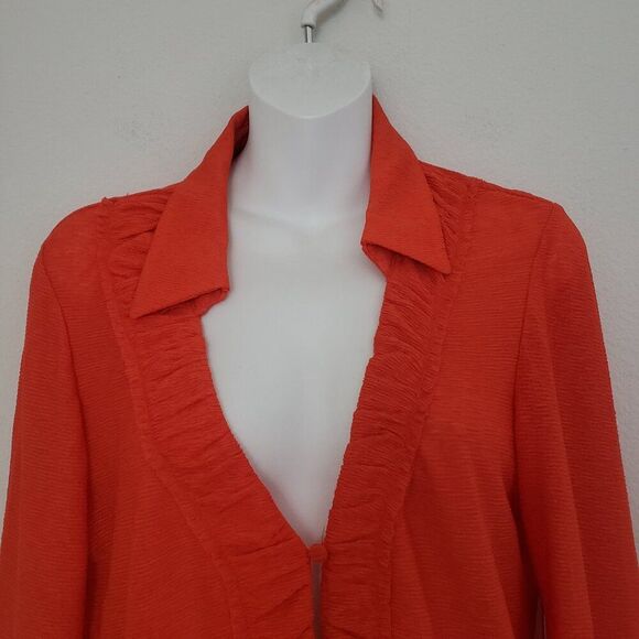 By Anthropologie Long-Sleeve Textured Button Down Top Orange Small NWT Ruffles - Picture 3 of 10
